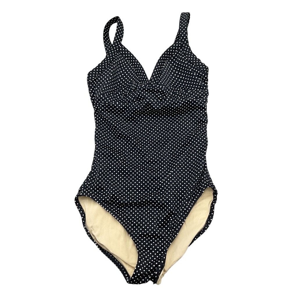 Lands End 1pc Swimsuit Women 6A Black‎ White Polka Dot Underwire Bra Wide Strap